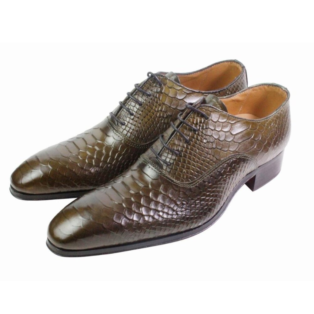 George Olive Crocodile Printed Calfskin Oxford